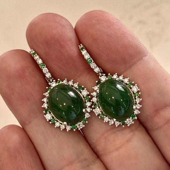 Garnet Tsavorite & Diamond Earrings 14k WG 22.44 TCW Certified $6,950 311038 - Picture 2 of 12